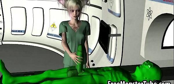 Inked 3D blonde babe gets fucked by an alien